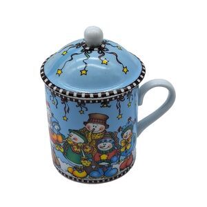Snowman Ceramic Lidded Mug  "Cozy Together" Marie Cole 1st Edition 1999  Vintage